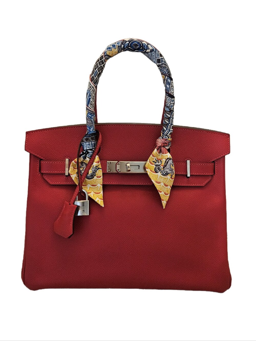 Hermès Birkin 30 Epsom Leather - Rouge Casaque Palladium Hardware with Twilly